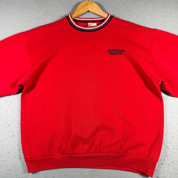 Vintage Office Depot Red Ribbed Ringer Crewneck Sweatshirt Embroidered Logo - Picture 3 of 11